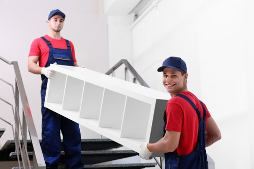 Packing boxes and moving supplies arranged for a Kennington home move