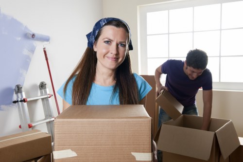 Packed moving boxes ready for transport in a home move