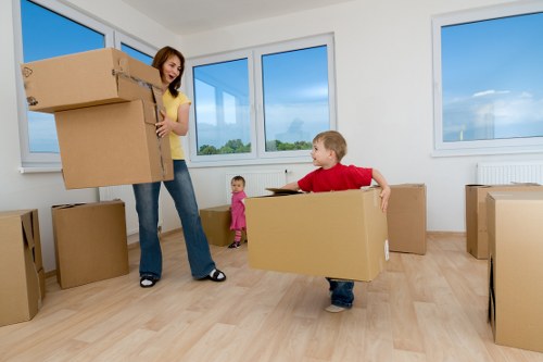 Wardrobe and storage boxes prepared for a move in Kennington