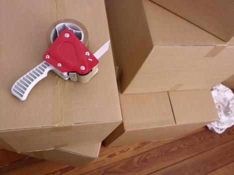 Removal van and packed belongings prepared for dispatch