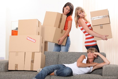 Boxes and household items prepared for student removals in Kennington